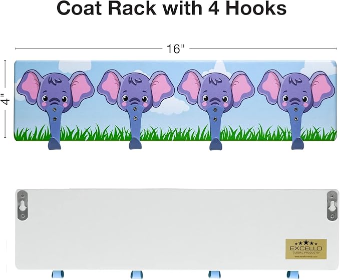 EXCELLO GLOBAL PRODUCTS Children's Coat Hooks (Elephant)