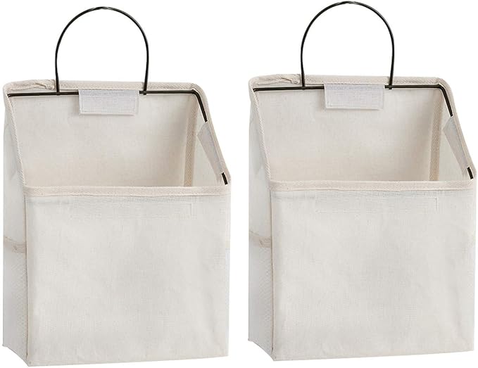 Wall-Hanging Storage Bags, Desktop Organizer Basket Cotton Linen Hanging Storage Basket for Kitchen,Bderoom,Living Room (#2 White)