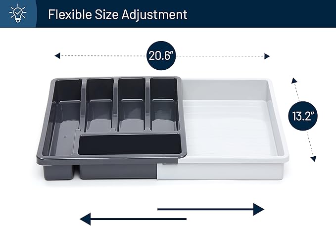 RoyalHouse Premium Cutlery Drawer Organizer, Expandable Utensil Holder And Organizer, 6-Compartments, Compact BPA-Free Plastic Storage for Spoons Forks Knives, Silverware Organizer