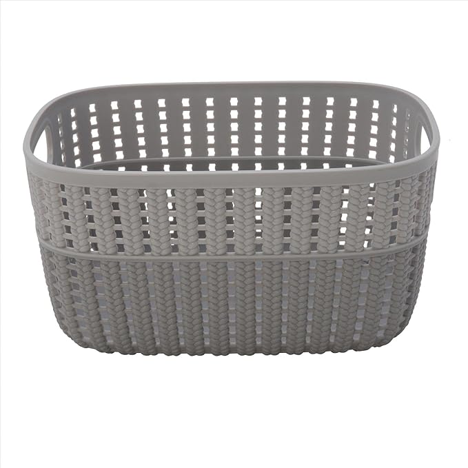Simplify 4 Pack 2 Tone Sailor Knot Plastic Storage Tote | Decorative Basket | Closet Organization | De-clutter | Accessories | Toys | Bathroom Organization | Small | Grey/Grey