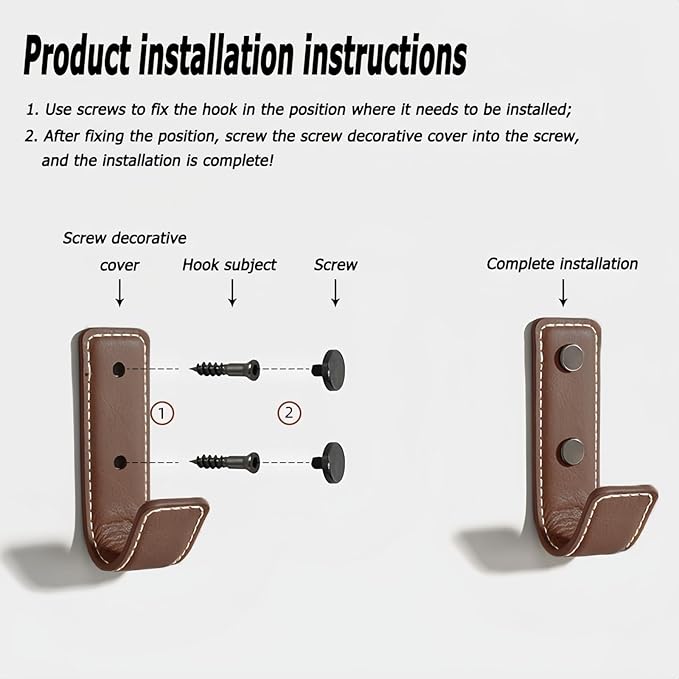 4 Pcs Leather Coat Hooks Wall Mount,Coat Hooks for Wall,Wall Hooks for Hanging Robe Towels Bags Hats Scarf Keys Clothes Suitable for Bedroom, Entryway and Closet (Brown)