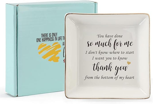HOME SMILE Thank You Gifts for Women-Ceramic Ring Dish Jewelry Tray-Appreciation,Birthday,Friendship Presents for Friends-Thankful Gifts for Coworker, Mom,Teacher