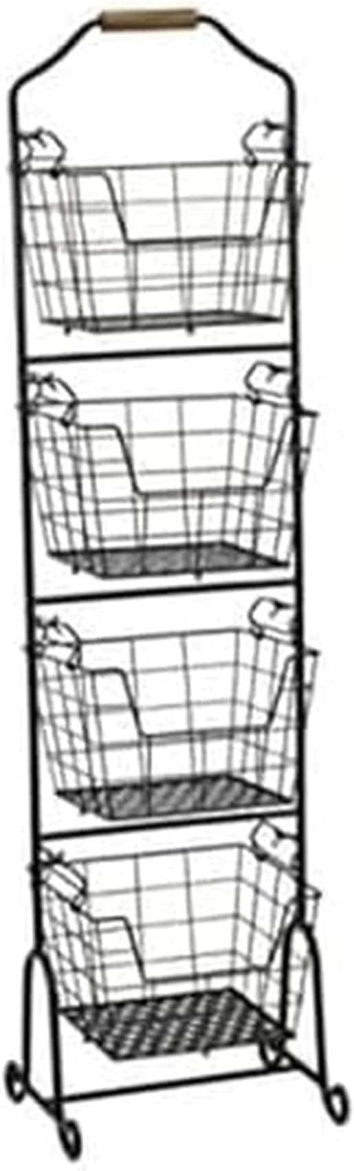 Gourmet Basics by Mikasa Ferme Adjustable 2, 3 or 4 Tier Metal Floor Standing Market Basket for Fruit & Home Storage, Antique Black