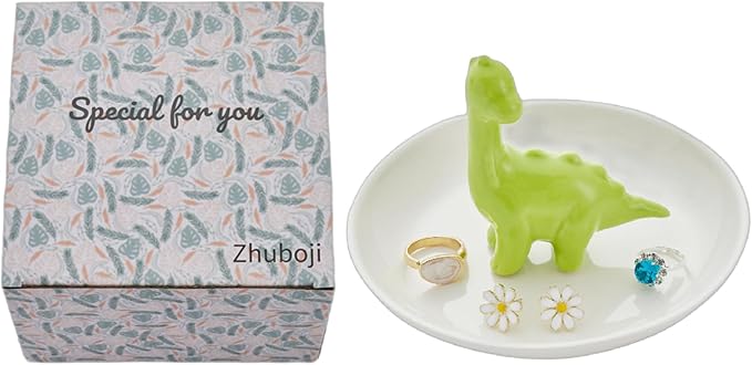 Dinosaur Ring Holder Jewelry Dish, Ceramic Jewelry Holder Jewelry Tray Preppy Room Decor, Cute Gifts for Women Girls Birthday Wedding Christmas