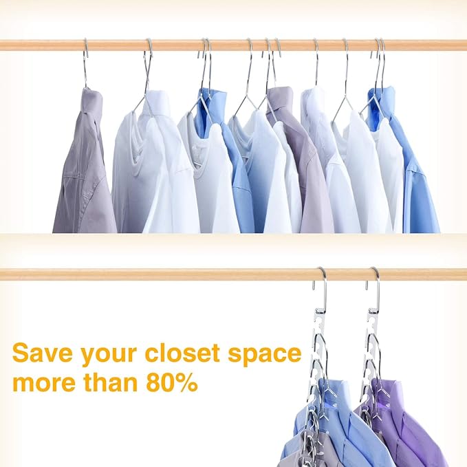 HOUSE DAY Space Saving Hangers for Clothes 6 Pack, Heavy Duty Hanger Organizer | 30 Lbs Capacity |, Metal Magic Hanger, Sturdy Multi Hangers, Closet Space Saver Closet Organizers and Storage