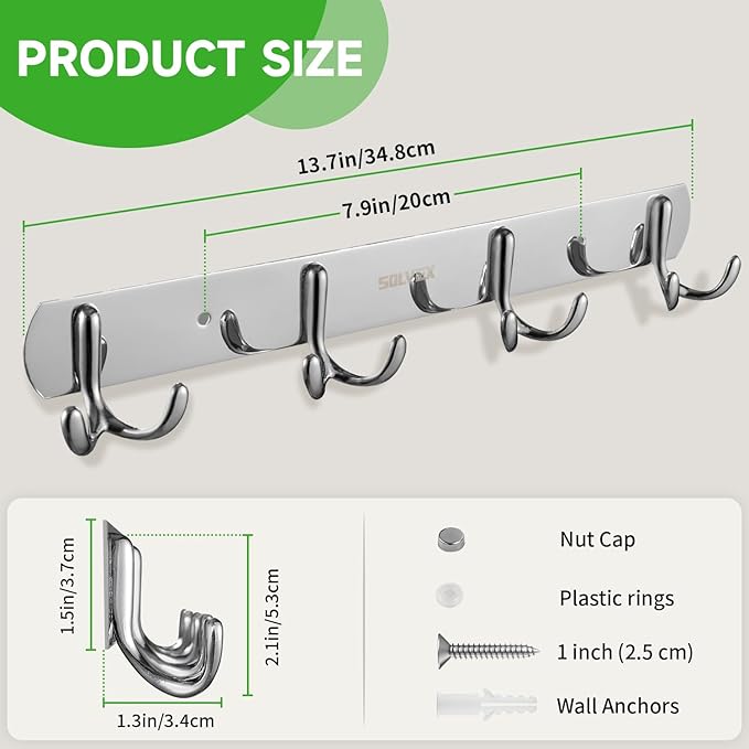 SOLVEX Coat Rack Wall Mount,2 Pack Coat Hooks Wall Mount, Hat Rack Key Holder Bag Hanger for Wall,Wall Hooks for Hanging,Purse Hanger Towel Hooks for Bathroom SP-60302