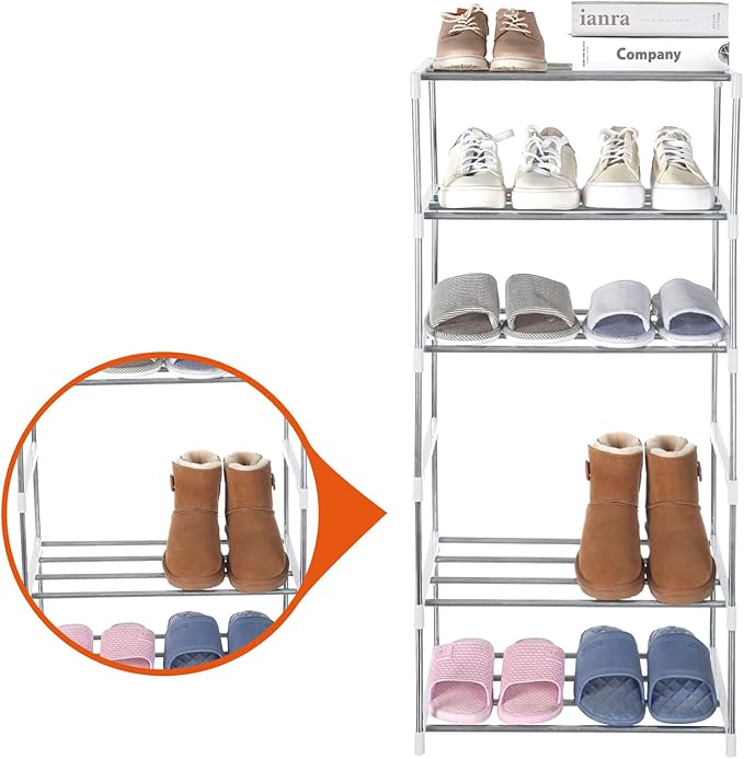 Small Shoe Rack, Narrow Stackable Shoe Shelf Organizer for Entryway, Doorway and Bedroom Closet (3-Tier, White)