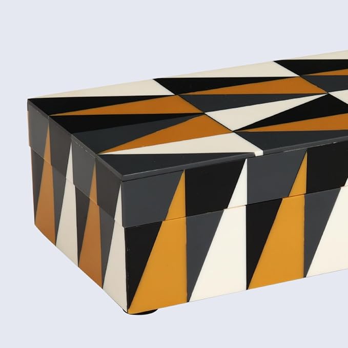 Handicrafts Home Decorative Storage Box with Lid – Black and White Box for Remote Controls, Coffee Table Storage Organizer, Keepsake Decorative Box for Shelf & Hallway Decor – Puzzle Guild 10x4.5x2.5