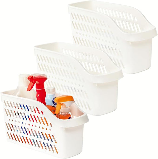 3 Pack Under Sink Organizer with Wheels Pull Out Kitchen Bathroom Cabinet Organizers and Storage Multi-purpose Plastic Organizer Baskets for Cleaning Supplies, Bottles