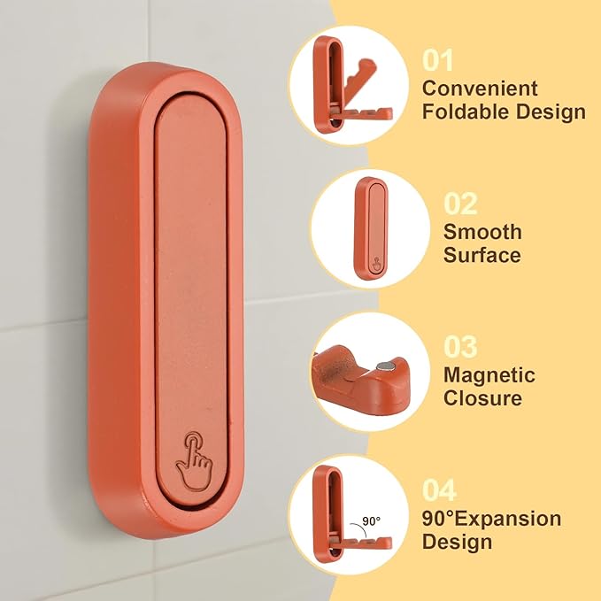 uxcell 4Pcs Foldable Wall Hooks, Aluminum Alloy Heavy Duty Wall Mounted Folding Coat Hooks with Mounting Accessories Space-Saving for Hanging Coat Towels Hat Bags, Oval, Matte Orange