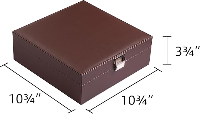 Frebeauty Earring Organizer Classic Jewelry Box 50 Slots Double Layer Jewelry Storage Case with 6 Necklace Hook and Bracelet Pocket(Dark Brown)