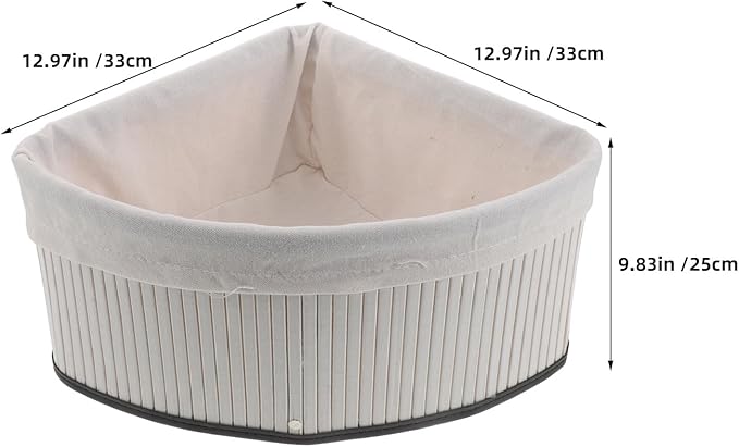 Woven Corner Basket - Bamboo Storage Bin with Washable Liner - Triangle Corner Organizer for Kitchen, Cabinet, Closet, Bedroom, Living Room 13x9.8"