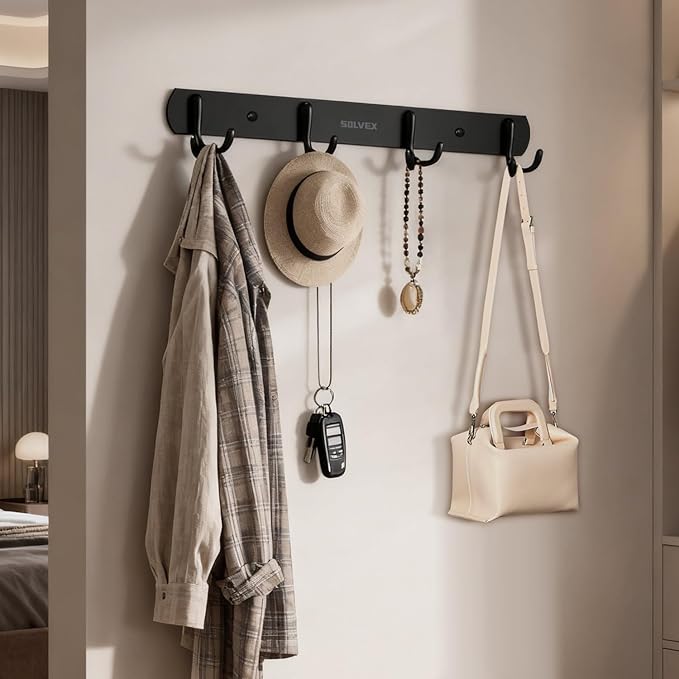 SOLVEX Coat Rack Wall Mount,2 Pack Coat Hooks Wall Mount, Hat Rack Key Holder Bag Hanger for Wall,Wall Hooks for Hanging,Purse Hanger Towel Hooks for Bathroom SP-60302-N