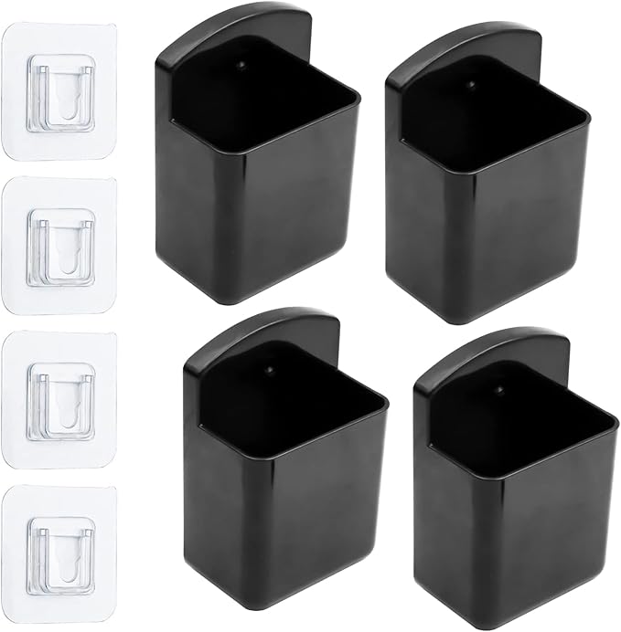 4 Pack Self Adhesive TV Air Conditioner Remote Control Holder Wall Mount Storage Box Organizer (Black)