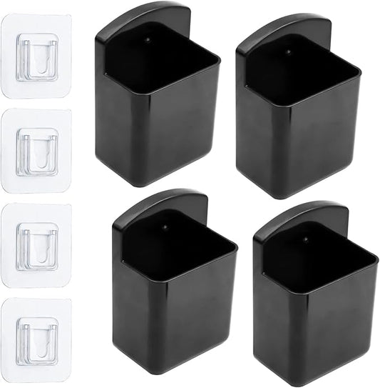 4 Pack Self Adhesive TV Air Conditioner Remote Control Holder Wall Mount Storage Box Organizer (Black)