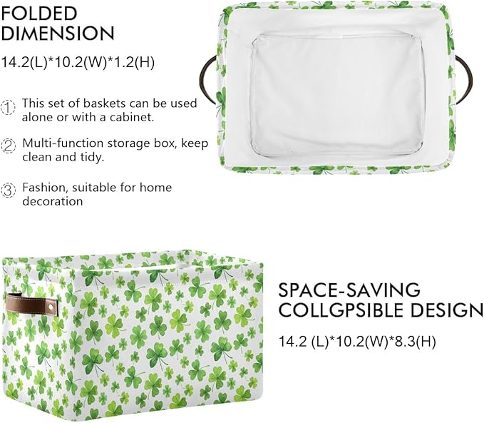 St Patrick Storage Basket,Large Storage Bin Fabric Collapsible Organizer Bag with Handles 15x11x9.5 inch