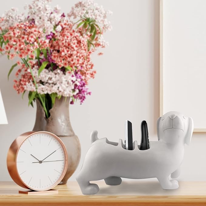 Dog TV Remote Caddy Fun & Durable Polyresin Organizer with 3 Compartments for Remotes, Eyeglasses, Office Supplies for Dog Lovers