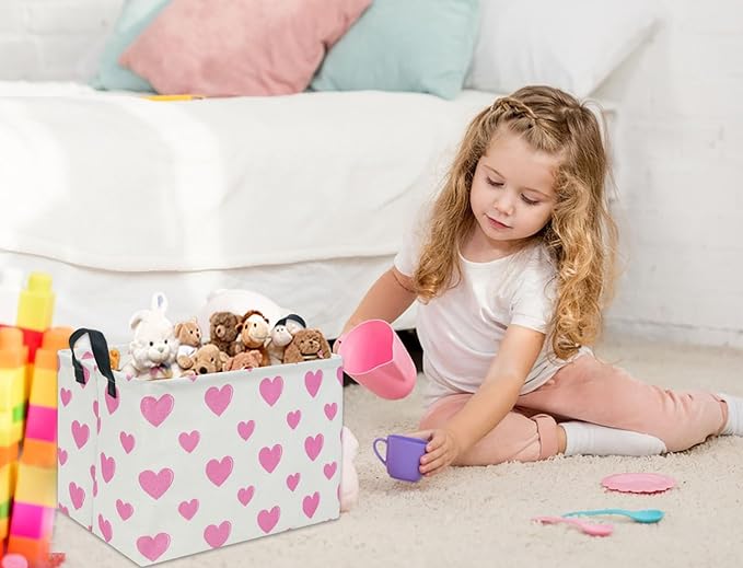 Rectangular Pink Basket Heart Toy Basket Baby Girls Basket Love Gift Basket Cute Kids Toy Storage Bin Organizer Shelf Book Basket Love Room Decor(Pink Love)