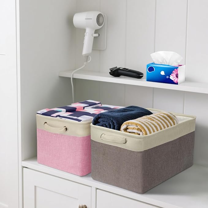 BALEINE 1 Pack Fabric Closet Storage Bins for Shelves, Linen Closet Organizers and Storage, Decorative Baskets for Organizing, Shelf, Clothes, Home, Office (Pink, 15''x11''x9.5'')