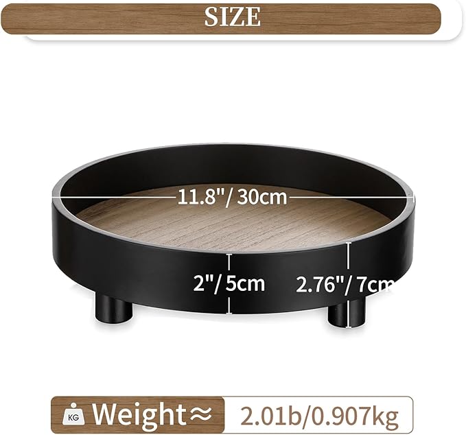 Hanobe Round Bathroom Decorative Tray: Large Vanity Decor Perfume Jewelry Trays for Bedroom Dresser - 12â Black Circle Pedestal Stand for Restroom Display