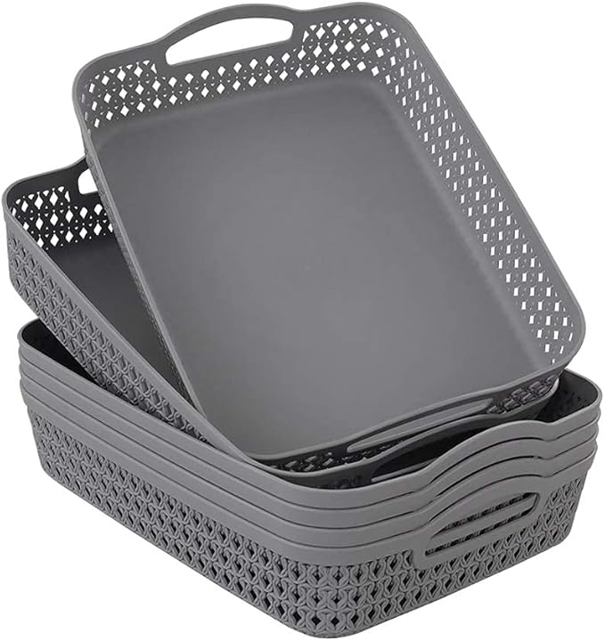 6 Packs Office Paper Tray, A4 Shallow Storage Basket Trays, Grey