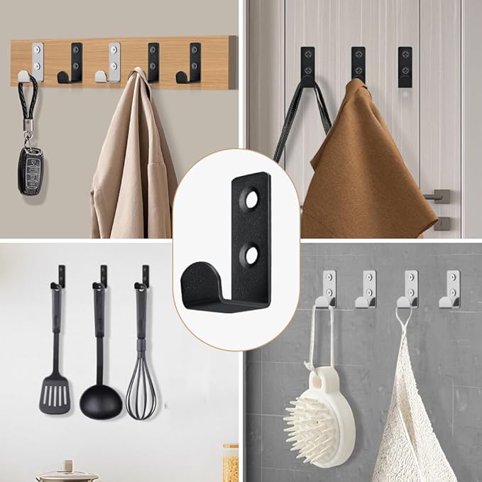 15 PCS Stainless Steel L Shaped Coat Hooks Wall Mounted Single Metal Robe Hook for Hanging Towel, Utility Hooks for Bags, Hat, Cap, Scarf, Cup. Matte Black.