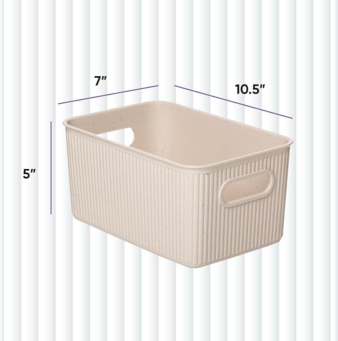 Superio Eco-Friendly Decorative Plastic Basket Open Home Storage Bins Organizer Baskets, Medium (4 Pack) Container Boxes for Organizing Closet Storage Bins for Shelves Drawer Shelf 5 Liter