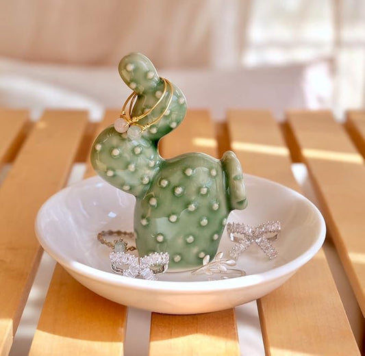 PUDDING CABIN Cactus Christmas Gifts for Women Cactus Ring Holder Dish Birthday Gifts for Women Girls Friends, Cactus Decor for Bathroom Nighstand, Wedding Valentine's Day Xmas Gifts Mothers Day Gifs