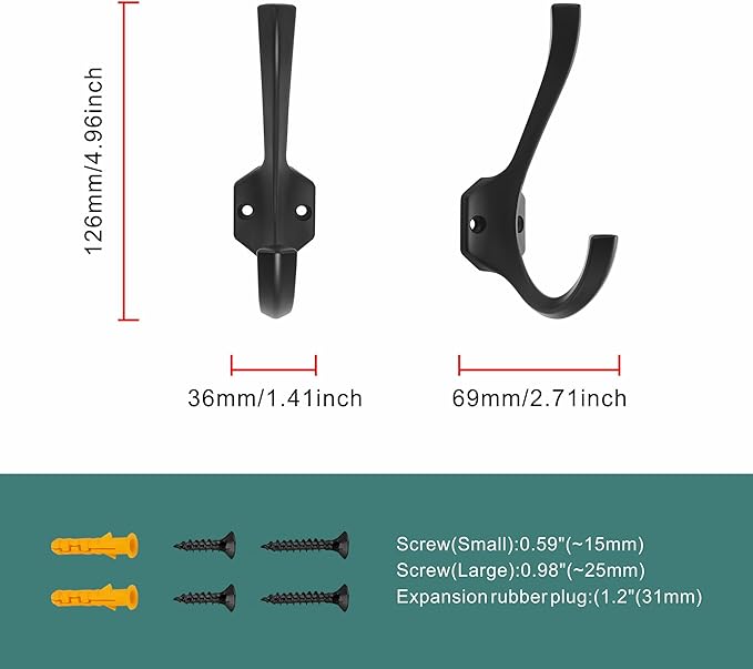 AVICCI 5 Pack Coat Hooks Matte Black Towel Hooks Robe Hooks for Bathroom Living Room Bedroom Hanger for Robe Dressing Room
