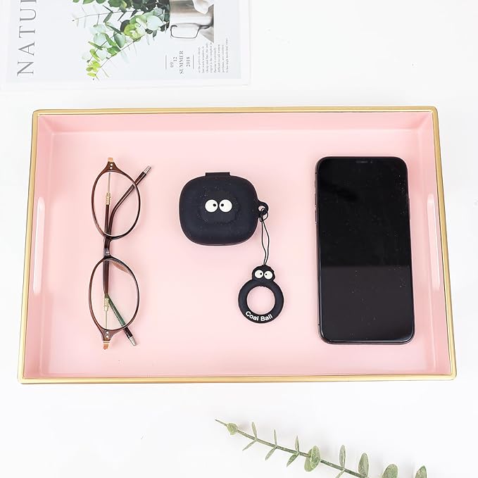 Spsyrine Pink Bathroom Vanity Tray with Handles for Dresser Tops, Countertop, Perfume Decorative Tray, 11.8â * 7.87â *1.37â