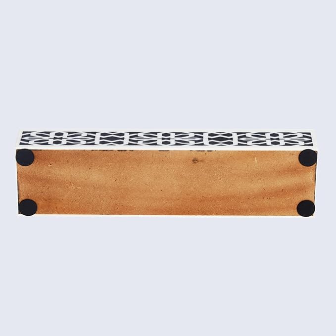 Handicrafts Home Decorative Storage Box with Lid– Black White Remote Control Holder, Slim Coffee Table Storage Box, Persian Rosette Lattice Organizer for Shelf & Desk– Geometric Shiraz 10 x 2.5 x 1.5