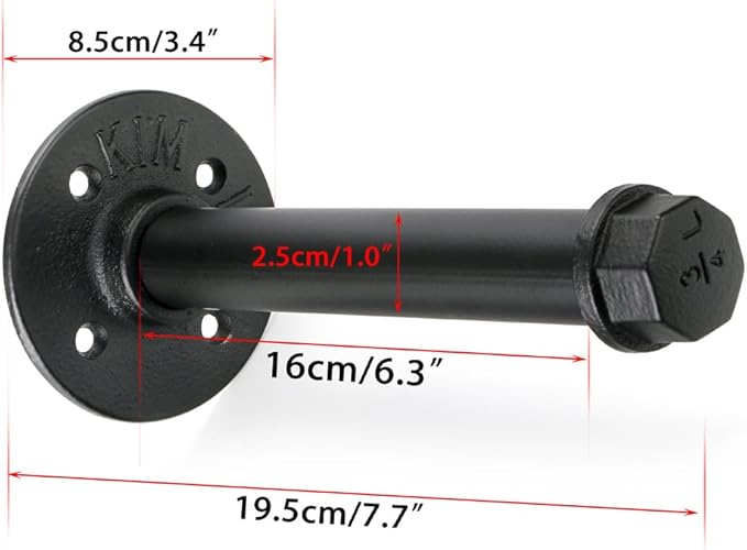 Sumnacon 2 Pcs 7.7 Inch Industrial Pipe Clothes Bar - Heavy Duty Rustic Metal Coat Hanger with Screws, Wall-Mounted Garment Holder Rack for Bedroom/Bathroom/Cabinet/Boutique/Clothing Store, Black