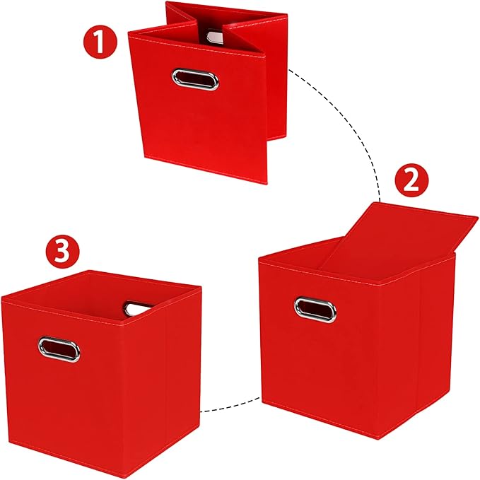 STOREONE Fabric Storage Bins Cubes Baskets Containers-(11X11X11) with Dual Handles for Shelf Closet, Nursery Home ， Bedroom Organizers, Foldable Set of 3 (Red)
