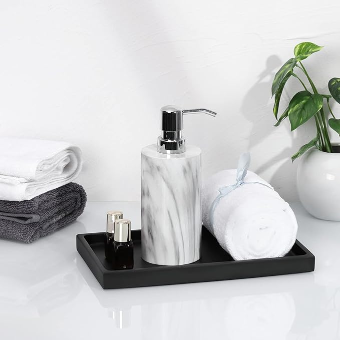 Emibele Black Tray for Bathroom, Resin Countertop Vanity Tray Jewelry Storage Dresser Tray Kitchen Toilet Tank Tray Organizer for Candle Plant Perfume Shampoo Towel Home Decor, Medium, Matte Black