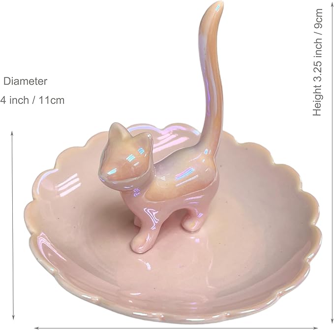 ROSA&ROSE Cat Ring Holder Trinket Tray Ceramic Jewelry Dish Decorative Ring Holder/Trinket Tray Engagement Wedding Birthday Gifts for Women Her(Pink)