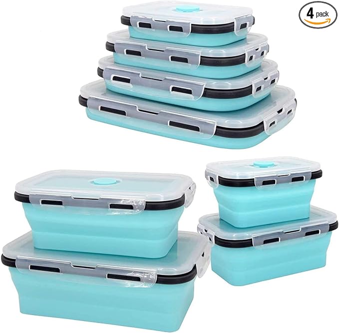 Guyuyii 4 Pack Collapsible Food Storage Containers with Lids | Airtight Meal Prep Bowls for Camping & RV | Microwave, Oven, & Dishwasher Safe (BPA-Free) | Space Saving Alternative to Freezer Tray