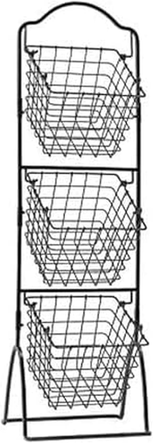 Gourmet Basics by Mikasa 3-Tier Metal Market Basket, Sturdy Stacked Countertop Storage for Produce, Snacks & More, Antique Black Wire Frame Design