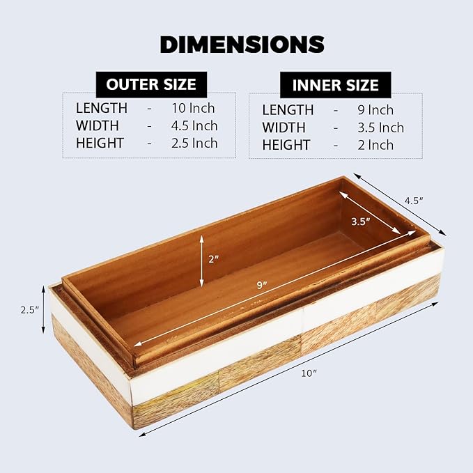 Handicrafts Home White Decorative Storage Box with Lid Wooden Coffee Table Storage Box Decorative Box Organizer for Living Room Home Decor â Resin Inlay Patisserie Adorn Collection- 10x4.5x2.5