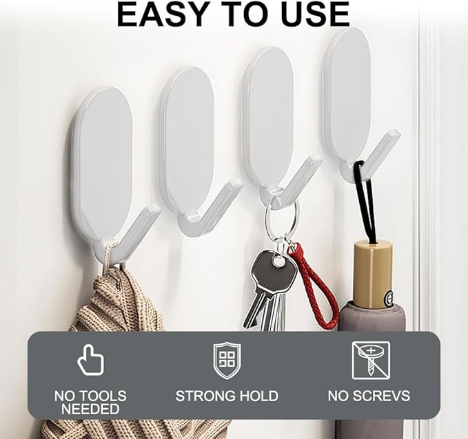 Koja 5-Pack Heavy Duty Self-Adhesive Hanging Hooks for Keys, Bathroom, Shower, Outdoor, Kitchen, Door, Home Improvement, Utility Room. - White