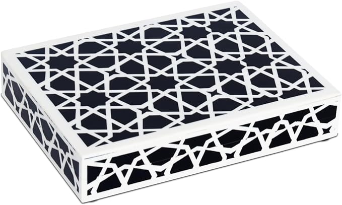 Handicrafts Home Decorative Storage Box with Lid – Black and White Moroccan Zellij Decorative Remote Control Box, Slim Coffee Table Storage Box for Shelf, Desk & Living Room Decor – Zellij 8 x 6 x 1.5