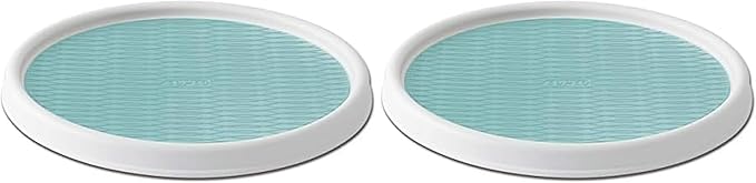 Copco 5234754 Non-Skid Pantry Cabinet Lazy Susan Turntable, 12-Inch, White/Aqua (Pack of 2)