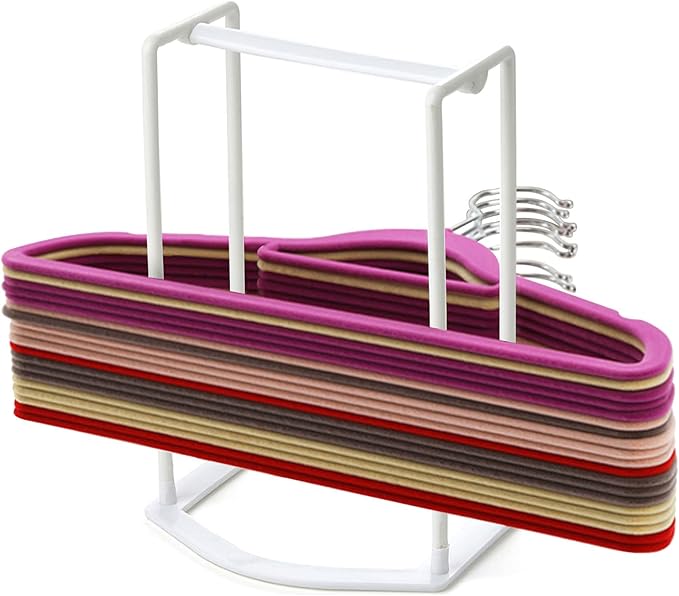 Hanger Stacker Organizer Stand, White Portable Hanger Holder Laundry Room Organization Hanger Rack Storage