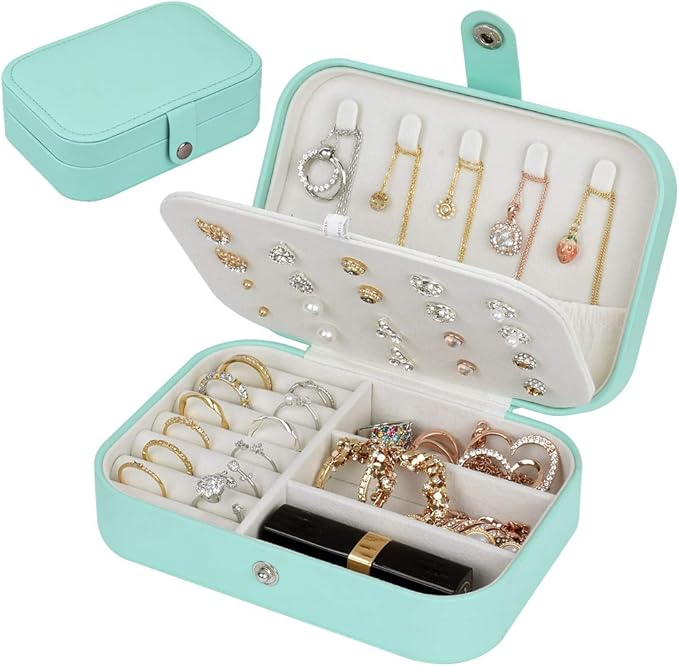 jiemei Jewelry Box, Travel Jewelry Organizer Cases with Doubel Layer for Women’s Necklace Earrings Rings and Travel Accessories