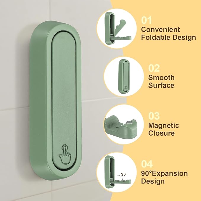 uxcell 2Pcs Foldable Wall Hooks, Aluminum Alloy Heavy Duty Wall Mounted Folding Coat Hooks with Mounting Accessories Space-Saving for Hanging Coat Towels Hat Bags, Oval, Matte Green