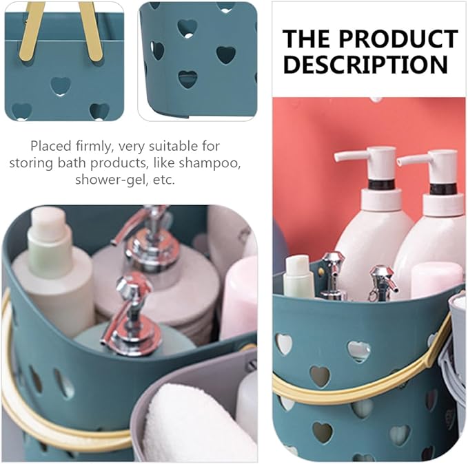 NUOBESTY Heart-shaped Portable Bathroom Storage Basket, Plastic Shower Caddy with Handle, Hollow-out Drainage Organizer for Bathroom and Dormitory Storage