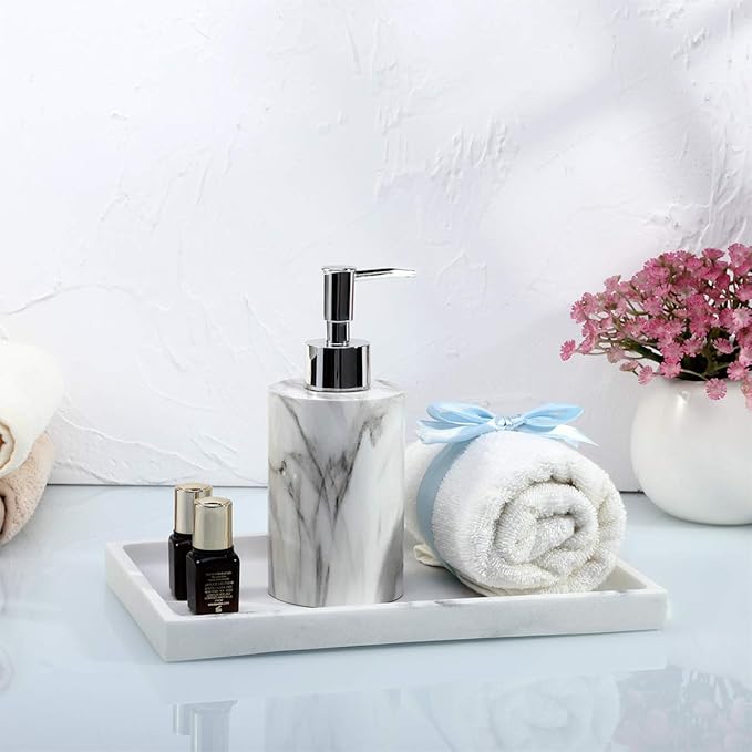 Emibele Bathroom Tray, Resin Countertop Vanity Tray Jewelry Storage Dresser Tray Kitchen Toilet Tank Tray Organizer for Candle Plant Perfume Shampoo Towel Home Decor, Medium, Gravel White
