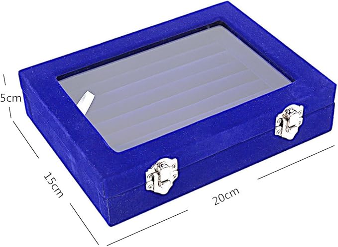 Velvet Glass Jewelry Display Storage Box Ring Earrings Jewelry Box Ring Holder Case, 2 Clasps