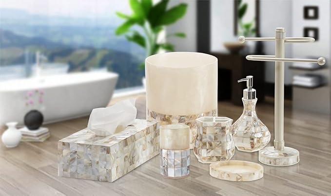 Creative Scents Milano Toothbrush Cup - Electric Toothbrush Holder for Bathroom fits Toothbrushes and Toothpaste - Bathroom Tumbler Cup Finished with Beautiful Mother of Pearl Shells