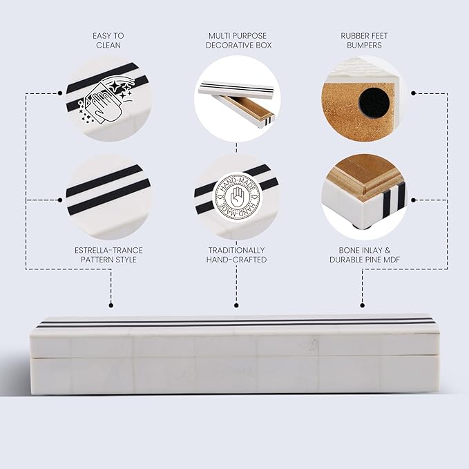 Handicrafts Home Decorative Remote Holder Box 10x2.5 – Slim Organizer Box with Lid for TV Remotes, Coffee Table Décor, Modern Shelf Box, Boho Home Décor Accent, Black and White Decorative Storage Box