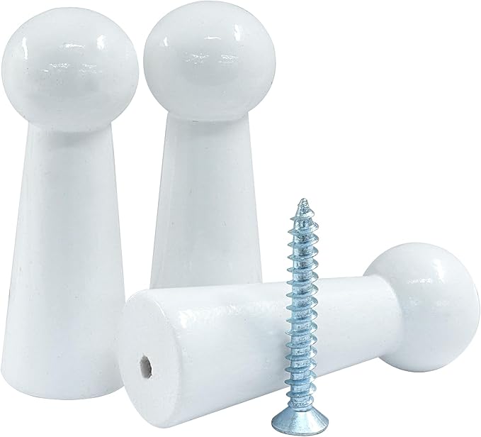 10Pcs Wooden Screw Hooks, Solid Wooden Wall Hooks Screw-On Coat Hooks, DIY Wood Coat Hooks for Hanging Jacket/Towel/Mug/Clothes Crafts(Style-2,White)